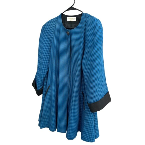 Vintage Cross Country Fashions Blue and Black Checked Button Up Swing Coat SZ 14 - Picture 3 of 10